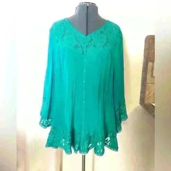 ZAK & Rachel Teal lace long sleeve blouse top women 2X - Picture 3 of 10